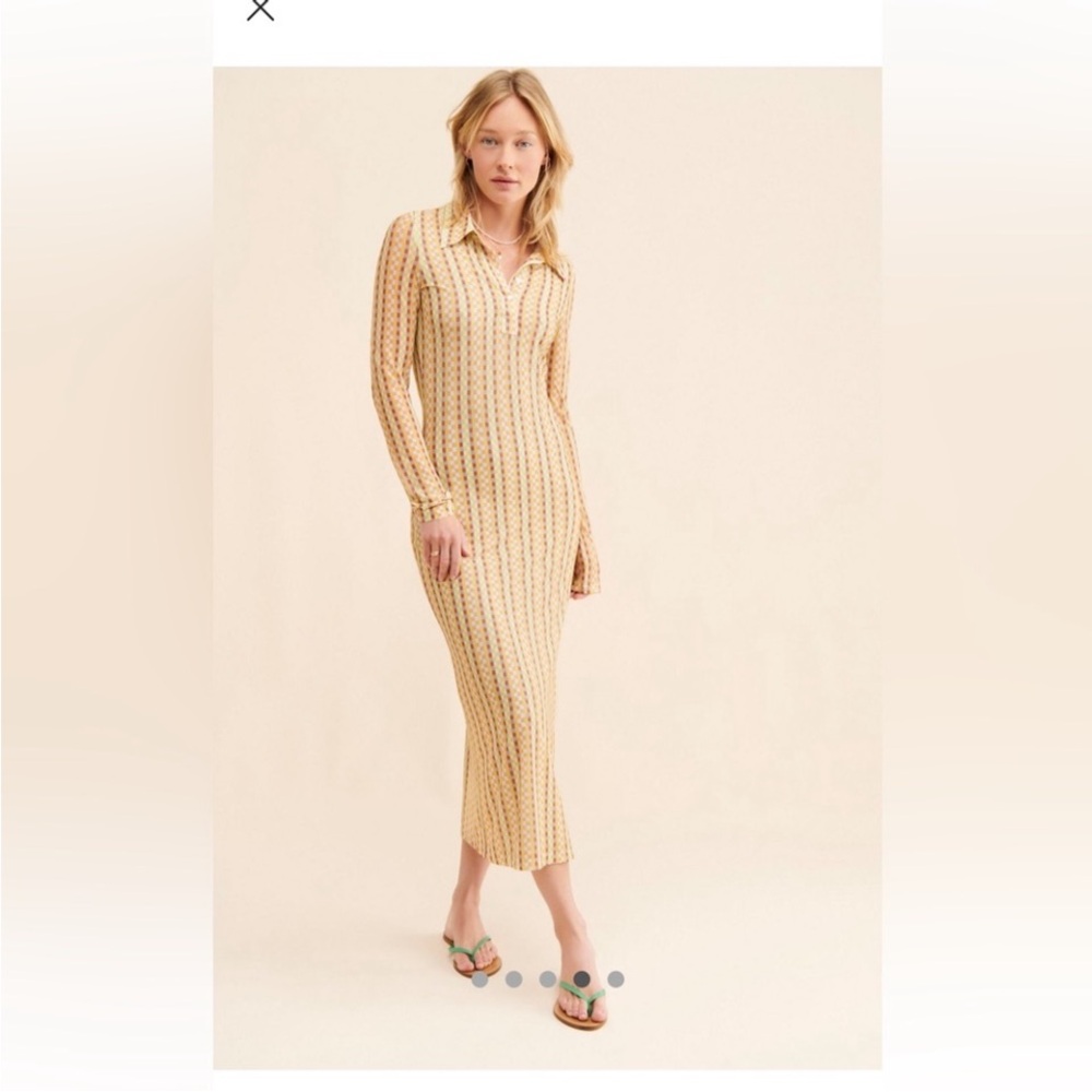 Free People Cream Ribbed Long Sleeve Sheath Dress